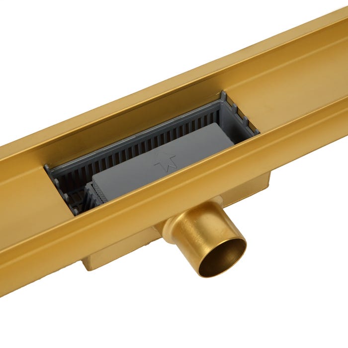 Balneo Caniveau de douche 2 en 1, en Acier Inox 60cm, finition miroir gold, avec Siphon, Duplex Next 3