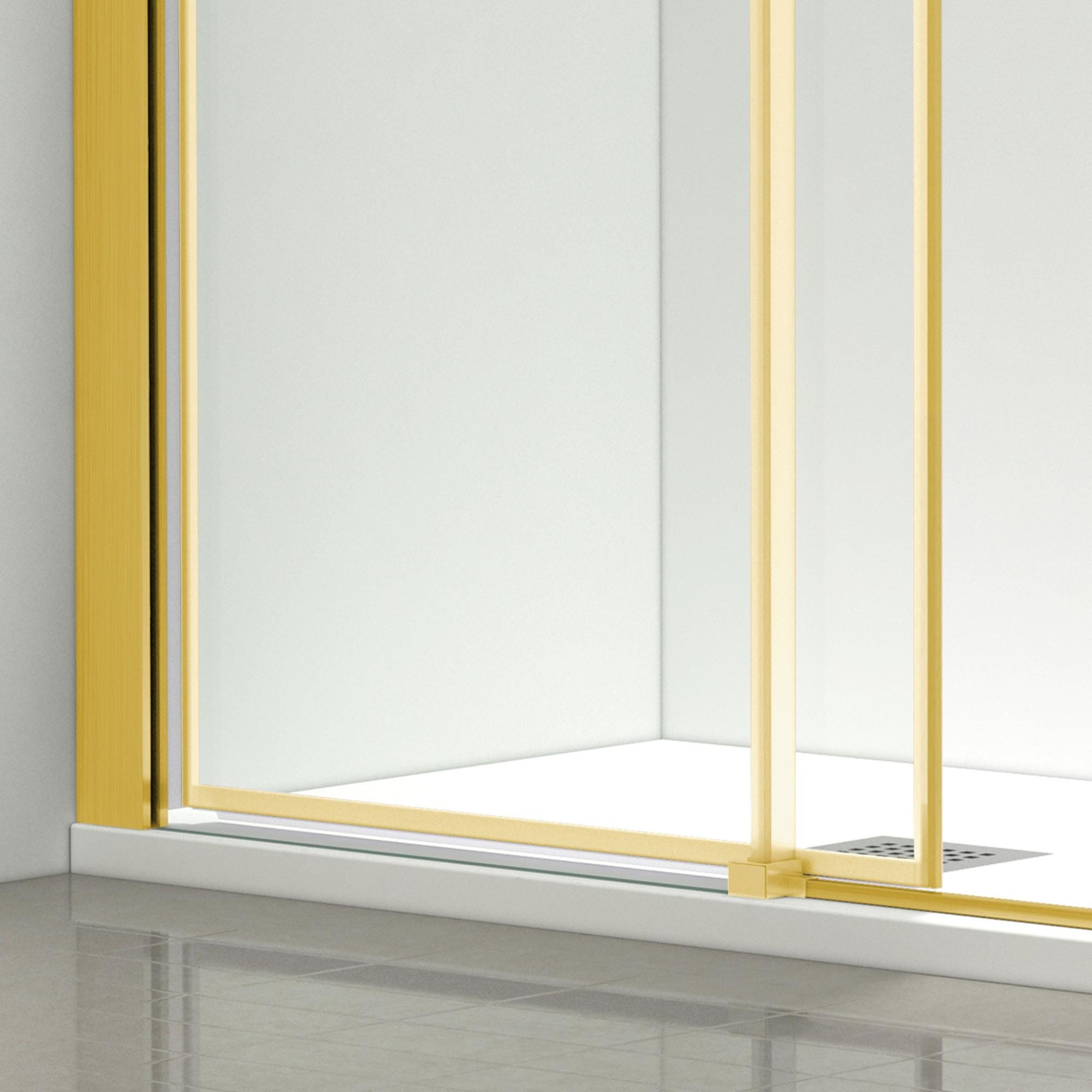 Porte De Douche Battante 100x195 cm en verre trempé transparent anticalcaire de 6 mm avec un cadre doré 2