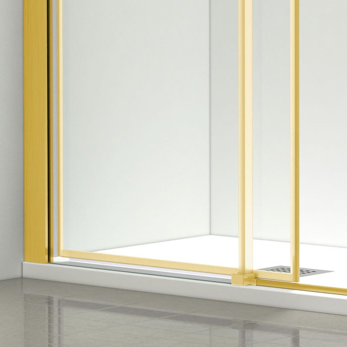Porte De Douche Battante 100x195 cm en verre trempé transparent anticalcaire de 6 mm avec un cadre doré 2