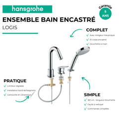 Mitigeur bain douche 3 trous HANSGROHE Logis chromé + corps encastré 1