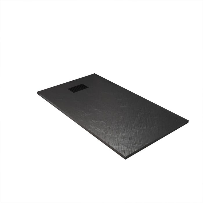 Pack Receveur Noir Effet Pierre 90x140 cm et Grille décor Linéaire Noire Mate 2