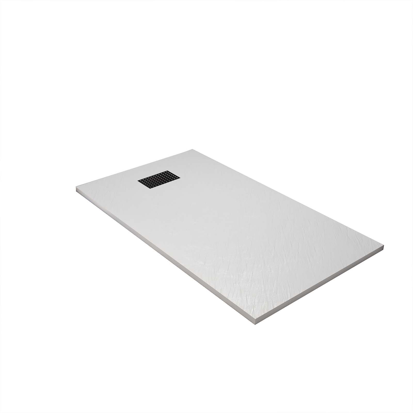 Pack Receveur Blanc Effet Pierre 90x140 cm et Grille décor Perforée Noire Mate 2