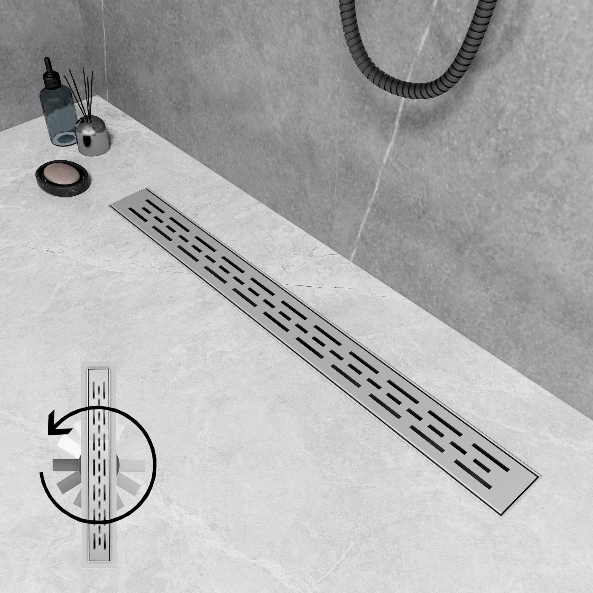 AICA caniveau de douche en acier inoxydable italien+siphon 360°,siphon de drainage au sol en carrelage,réglable en hauteur avec désodorisant- 60cm 0