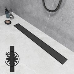 AICA Caniveau de douche italien en inox 2 en 1 + siphon 360°, siphon de vidange noir mat, réglable en hauteur avec désodorisant - 90 cm 0