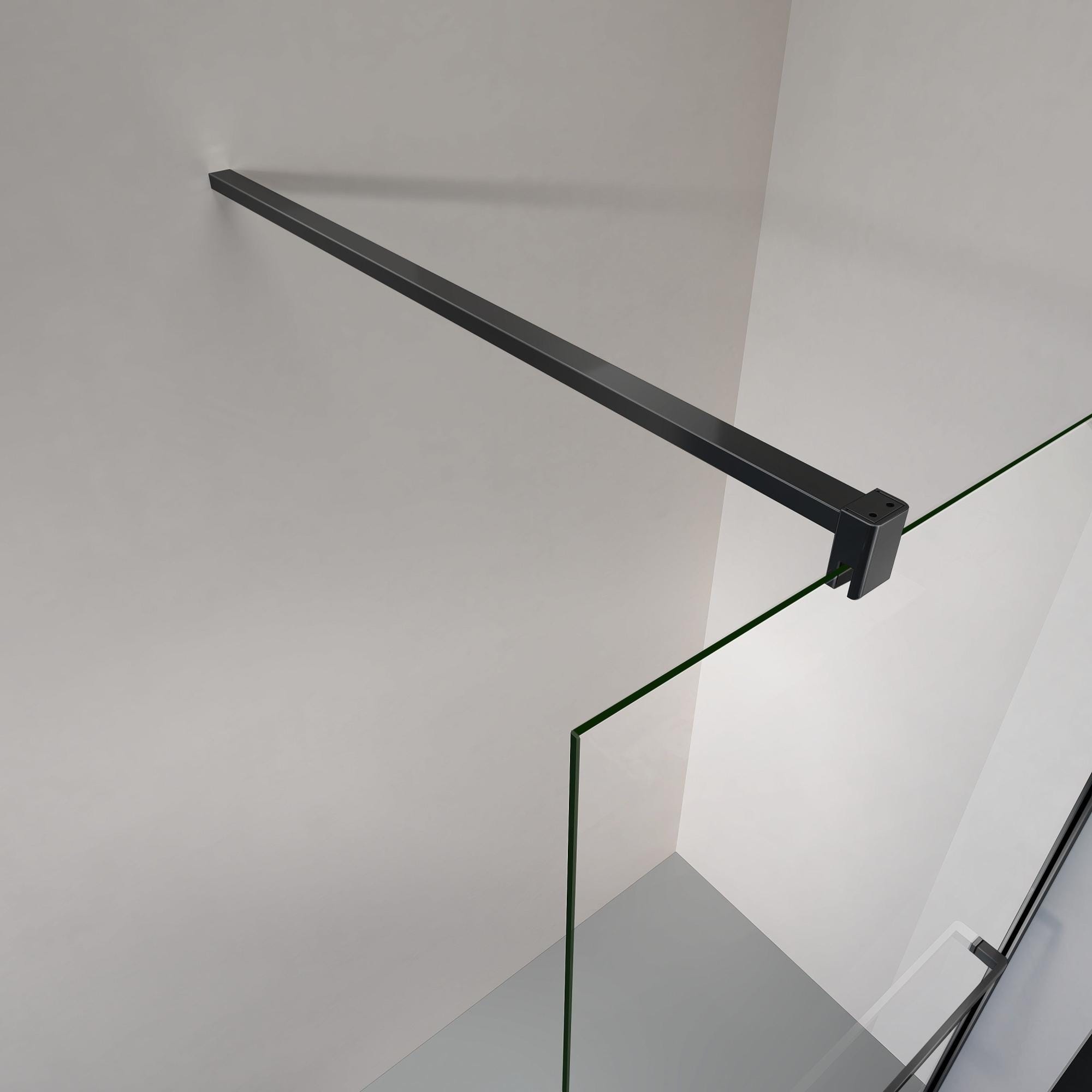 GRAND VERRE Paroi de douche à l'italienne 70x200 en verre transparent avec porte-serviette et accessoires en aluminium noir mat 3