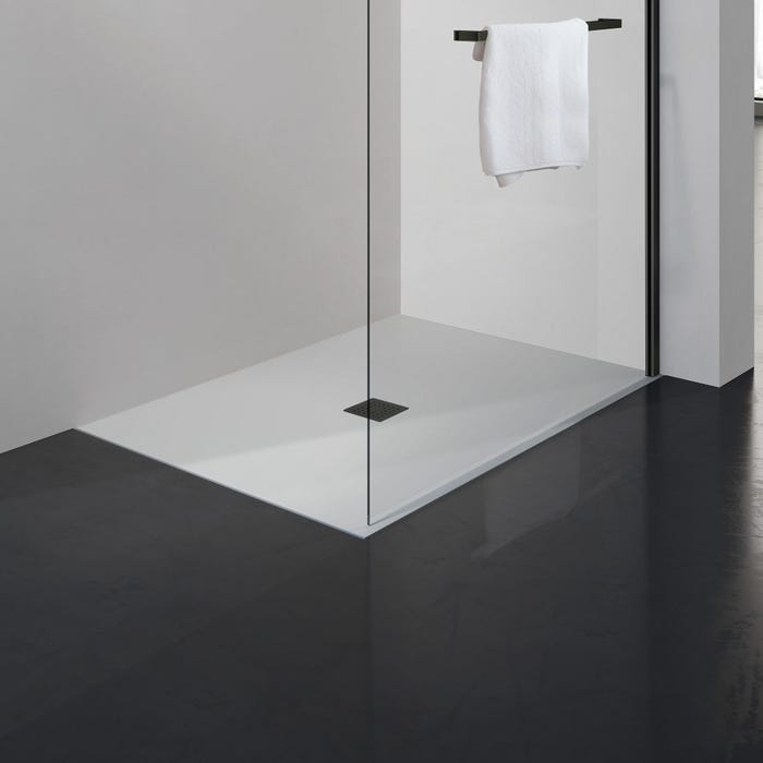 GRAND VERRE Paroi de douche à l'italienne 70x200 en verre transparent avec porte-serviette et accessoires en aluminium noir mat 1