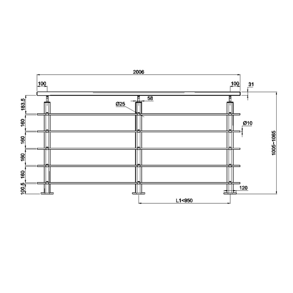 Kit de protection d'escalier - Longueur 2ml avec 5 barreaux, fixation verticale intérieure et extérieure 5