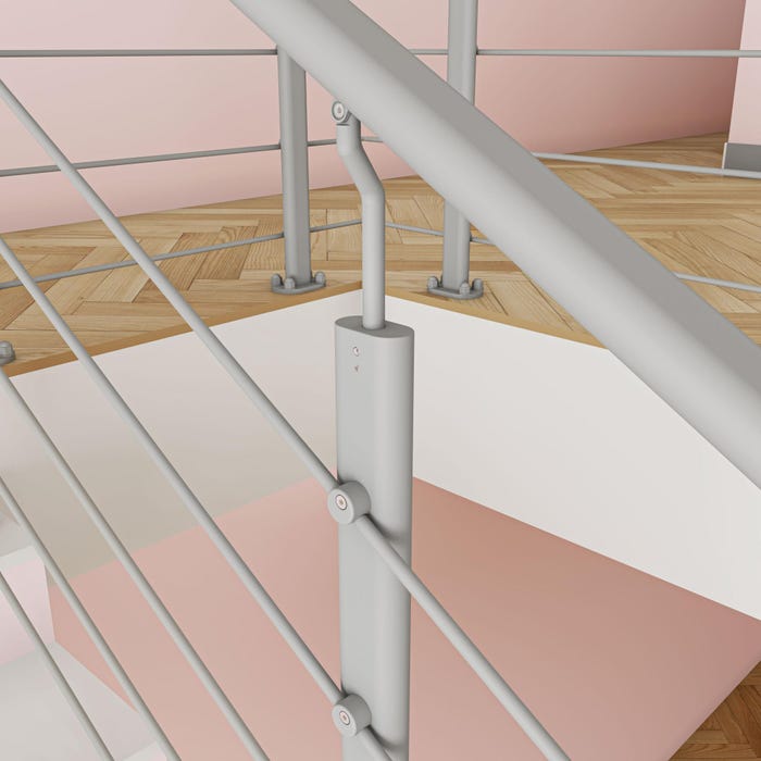 Kit Rambarde pour escalier - Longueur 1ml avec 5 barreaux, fixation verticale intérieure et extérieure 2