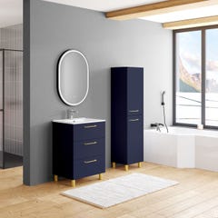 Meuble salle de bain 60cm 3 tiroirs bleu + Plan à poser Bleu Nuit 60 cm avec rangement + plan vasque à poser KOBO 4