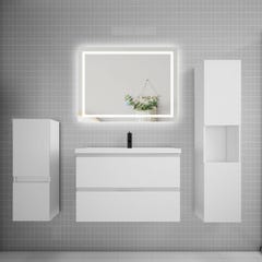 Ensemble meuble de salle de bain 80cm, vasque + colonne + LED miroir,blanc 0