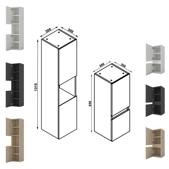 Ensemble meuble de salle de bain 80cm, vasque + colonne + LED miroir,blanc 4