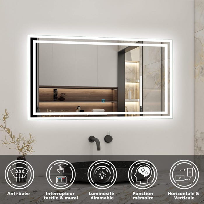 Ensemble meuble de salle de bain 80cm, simple vasque + colonne + LED miroir,blanc 2
