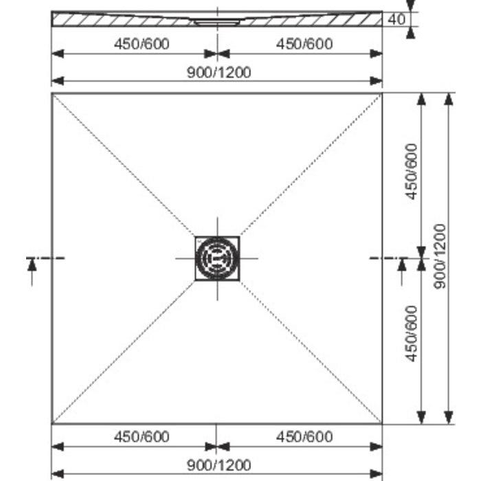 Receveur carré à écoulement centré 1200 x 1200 mm Wedi 1