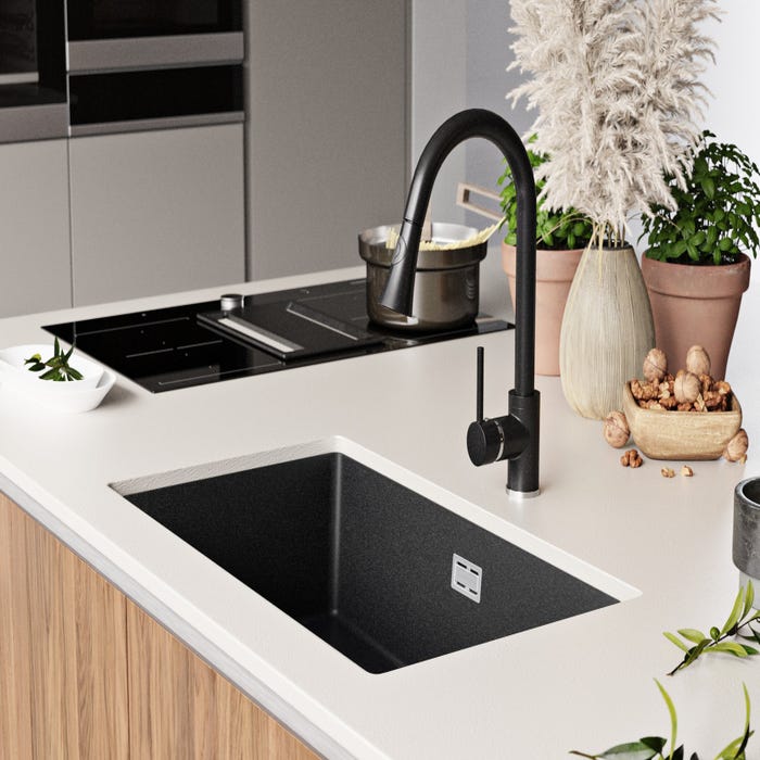 Evier Sous Plan Graphite, 76 x 47 cm, Evier en Granit 1 bac + Kit de Vidage, Lavabo Cuisine de Primagran 8