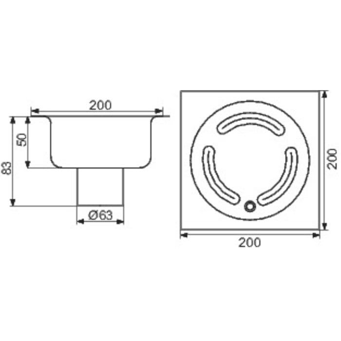 Siphon de sol Netdrain Standard ACO - Inox 304 sablée - Platine 200 x 200 mm - Sortie verticale DN63 mm - PMR 1