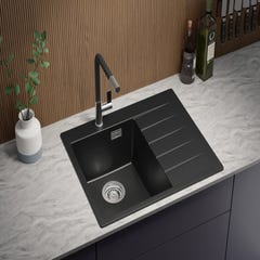 Évier Cusine en Granit Moir Metallic 62x50 cm, Lavabo Cuisine 1 Bac + Kit de Vidage + Robinet, Évier au meuble 40cm, Évier à Encastrer de Primagran 2