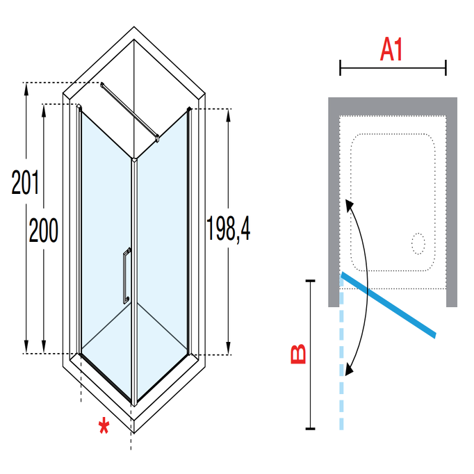 Porte de douche pivotante 97-101 x H.200 cm verre transparent profilé silver YOUNG 1B Novellini 1