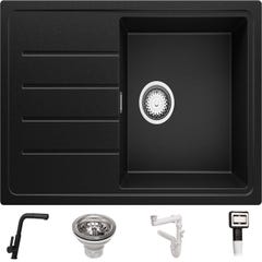 Evier Cuisine en Granit Noir, 78 x 50 cm, Lavabo 1 bac + Robinet 3700 + Kit de Vidage, Évier à Encastrer de Primagran 5