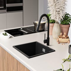 Evier Cuisine Noir, 46 x 47 cm, Evier en Granit 1 bac + Kit de Vidage, Evier a Encastrer de Primagran 8