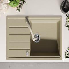 Evier Cuisine en Granit Beige, 90 x 50 cm, Lavabo 1 bac + Kit de Vidage, Évier à Encastrer de Primagran 8