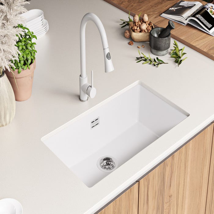 Evier Sous Plan Blanc, 76 x 47 cm, Evier en Granit 1 bac + Kit de Vidage, Lavabo Cuisine de Primagran 7