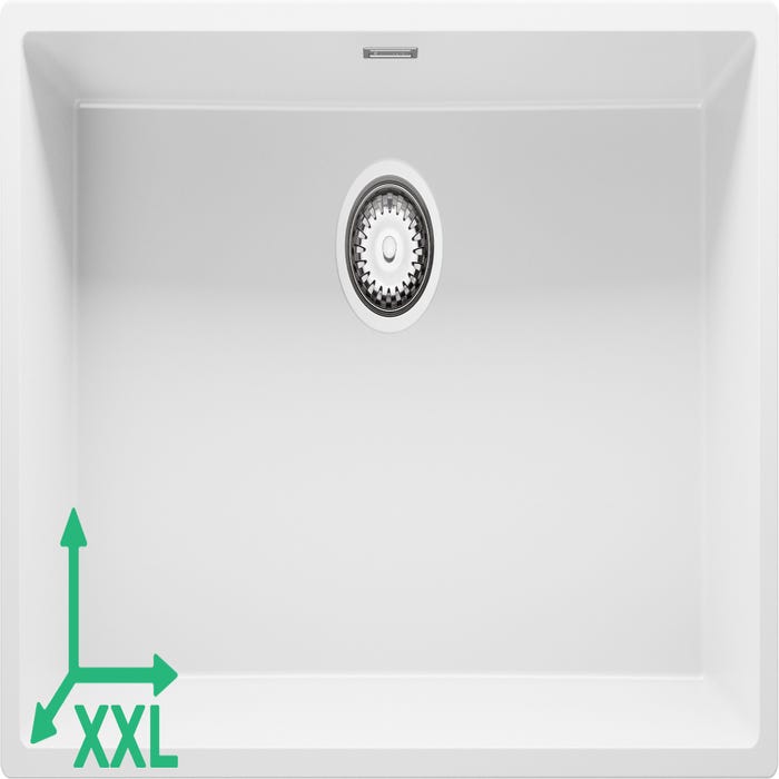 Evier Sous Plan Blanc, 76 x 47 cm, Evier en Granit 1 bac + Kit de Vidage, Lavabo Cuisine de Primagran 0