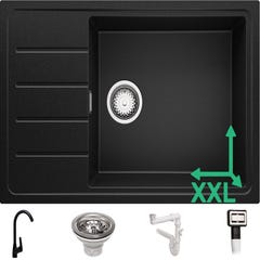 Evier Cuisine en Granit Noir, 78 x 50 cm, Lavabo 1 bac + Robinet 5700 + Kit de Vidage, Évier à Encastrer de Primagran 0