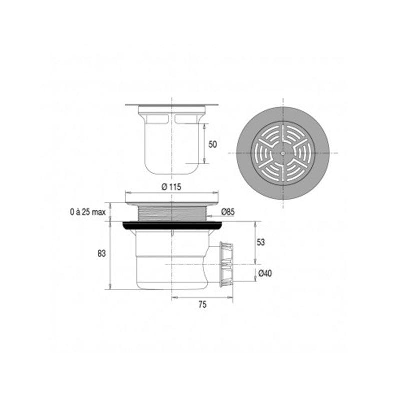 Bonde horizontale VALENTIN pour receveurs de douche 2