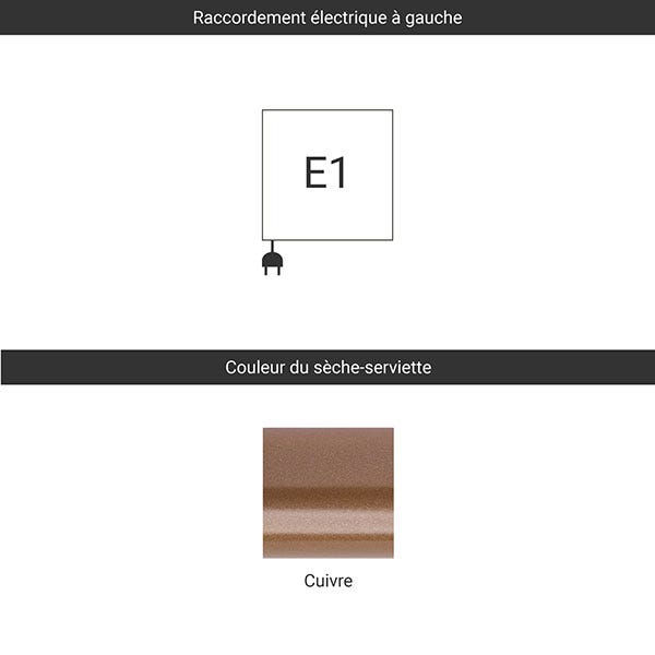 Sèche-serviette électrique cuivre de 800mm de haut et 504mm de large - 100 Watt - RET800/504E1COP 1