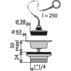 Bonde de lavabo en laiton D63 bouchon avec enjoliveur chromé - VALENTIN - 00 115500 000 00 2