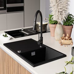 Evier Cuisine en Granit Noir Metallic, 78 x 50 cm, Lavabo 1 bac + Kit de Vidage, Évier à Encastrer Ibiza 780 de Primagran 2