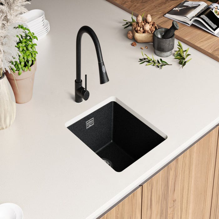 Evier Sous Plan Graphite, 41 x 47 cm, Evier en Granit 1 bac + Kit de Vidage, Lavabo Cuisine de Primagran 3