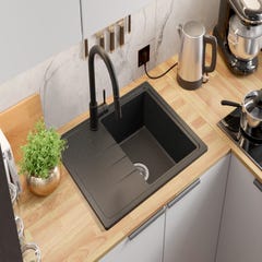 Evier Cuisine en Granit Graphite, 62 x 50 cm, Lavabo 1 bac + Kit de Vidage, Évier à Encastrer Milan 620 de Primagran 1