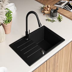 Evier Cuisine en Granit Noir, 78 x 50 cm, Lavabo 1 bac + Robinet 9700 + Kit de Vidage, Évier à Encastrer de Primagran 2