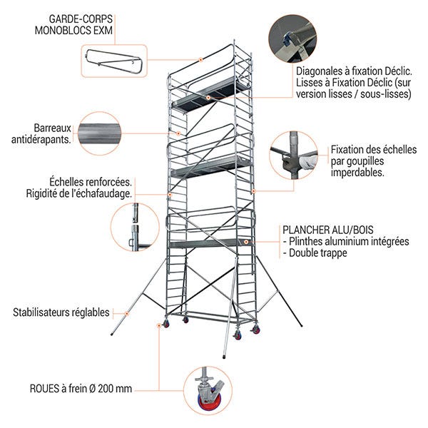 Echafaudage roulant alu - embase simple - hauteur de travail max 4.90m - 7120030 3