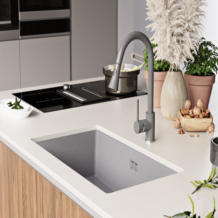 Evier Sous Plan Gris, 76 x 47 cm, Evier en Granit 1 bac + Kit de Vidage, Lavabo Cuisine de Primagran 8