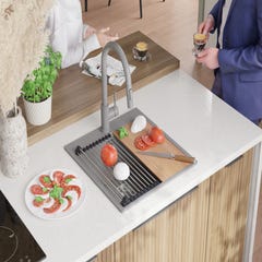 Evier Cuisine en Granit Gris, 48 x 50 cm, Lavabo 1 bac + Kit de Vidage, Évier à Encastrer Oslo 50 Top de Primagran 3