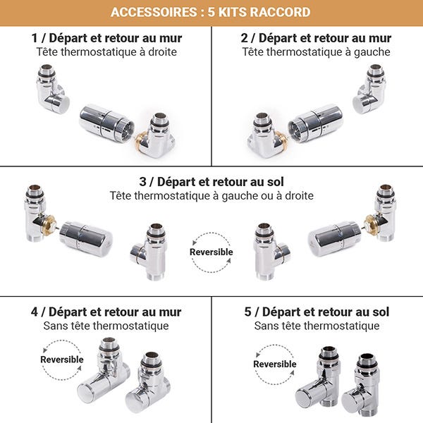 Sèche-serviette eau chaude chromé de 1120mm de haut et 600mm large - 323 Watt - DIA1120/600SXCRO 4