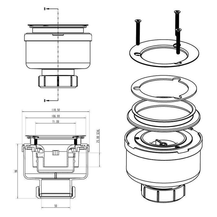 Option de remplacement : Bonde verticale pour receveur MADISON ELITE et QUORE 1