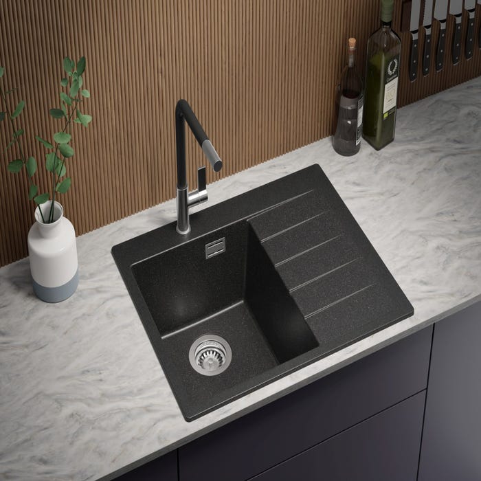 Évier Cusine en Granit Graphite 62x50 cm, Lavabo Cuisine 1 Bac + Kit de Vidage, Évier au meuble 40cm, Évier à Encastrer de Primagran 2