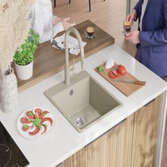 Evier Cuisine en Granit Beige, 43 x 50 cm, Lavabo 1 bac + Kit de Vidage, Évier à Encastrer de Primagran 3