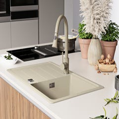 Evier Cuisine en Granit Beige, 78 x 50 cm, Lavabo 1 bac + Kit de Vidage, Évier à Encastrer Copenhague 780 de Primagran 3