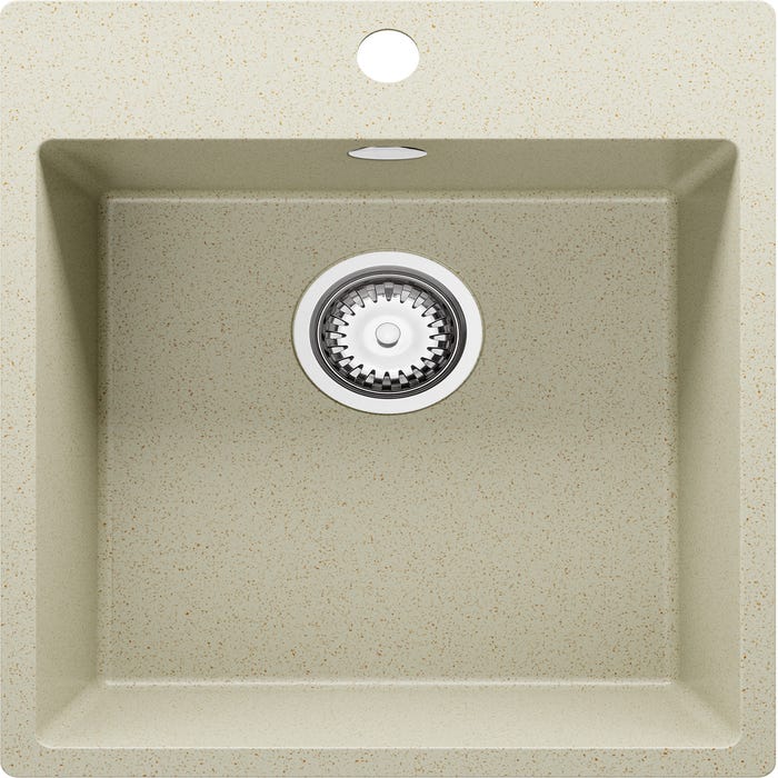 Evier Cuisine en Granit Beige, 43 x 50 cm, Lavabo 1 bac + Kit de Vidage, Évier à Encastrer de Primagran 0