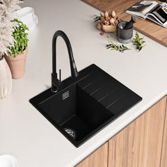 Évier Cusine en Granit Noir 62x50 cm, Lavabo Cuisine 1 Bac + Kit de Vidage + Robinet, Évier au meuble 40cm, Évier à Encastrer de Primagran 7