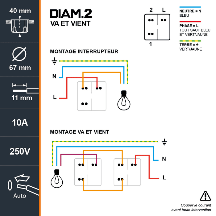 DEBFLEX - DIAM2 4 PRISE 2P+T/2 VA ET VIENT ALU EN LOT 3