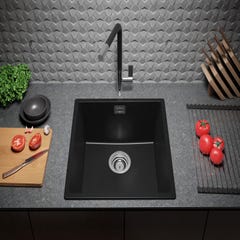 Evier Cuisine Noir, 46 x 47 cm, Evier en Granit 1 bac + Kit de Vidage, Evier a Encastrer de Primagran 2