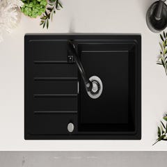 Evier Cuisine en Granit Noir, 78 x 50 cm, Lavabo 1 bac + Robinet 9700 + Kit de Vidage, Évier à Encastrer de Primagran 8