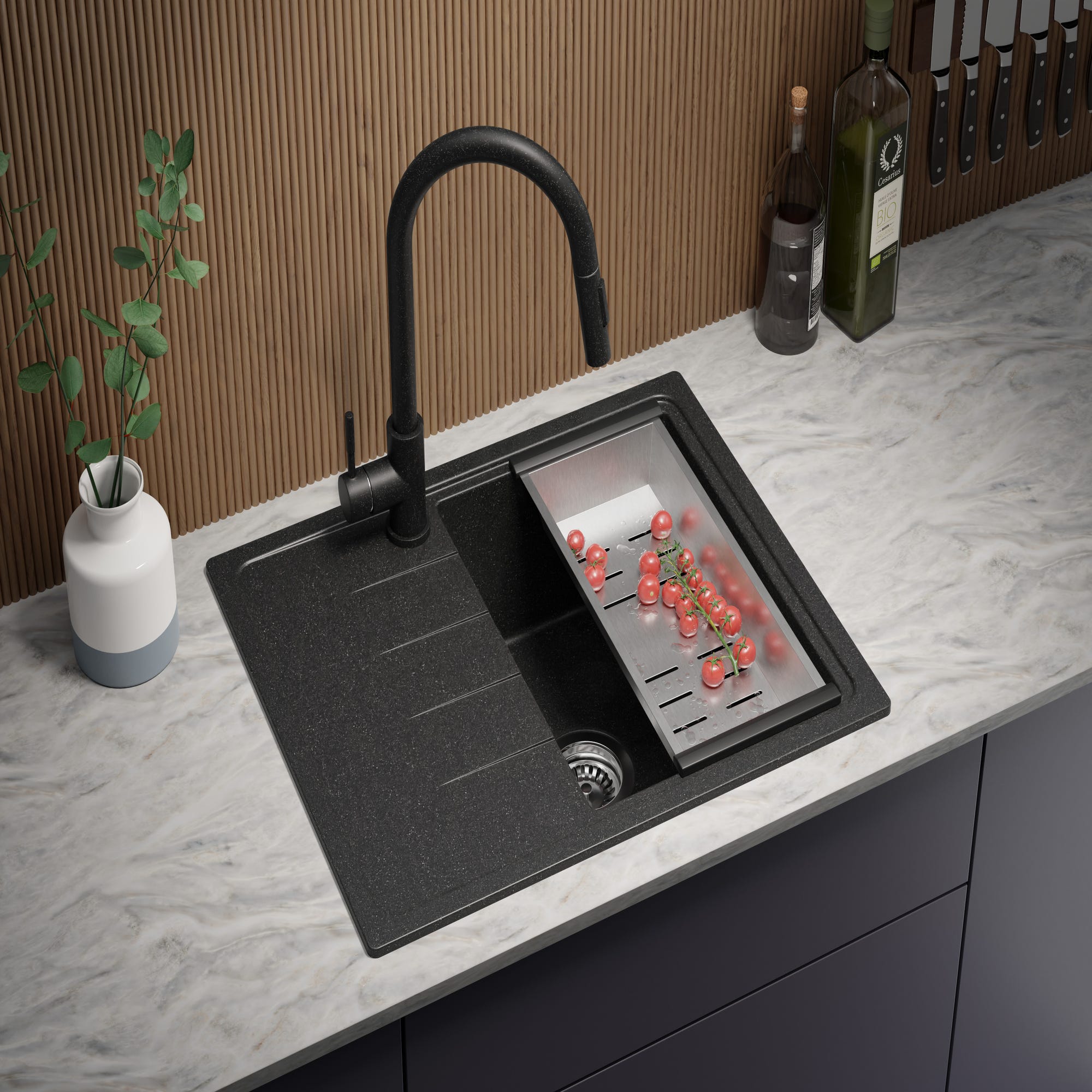 Evier Cuisine en Granit Graphite, 62 x 50 cm, Lavabo 1 bac + Kit de Vidage, Évier à Encastrer Milan 620 de Primagran 2