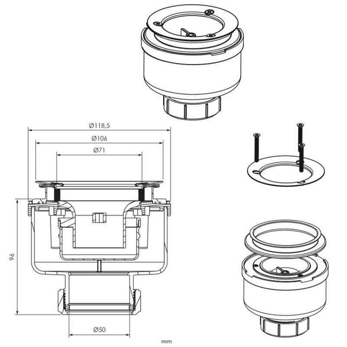 Bonde verticale Sanycces Ø90 mm pour receveur de douche 4