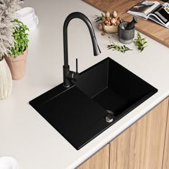 Evier Cuisine en Granit Noir Metallic, 78 x 50 cm, Lavabo 1 bac + Kit de Vidage, Évier à Encastrer San Francisco 780 de Primagran 1